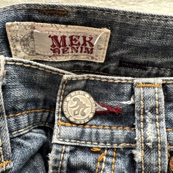 MEK Denim Jeans Boracay Bootcut Mens Distressed Embellished Medium Wash 32x32 - Picture 8 of 16